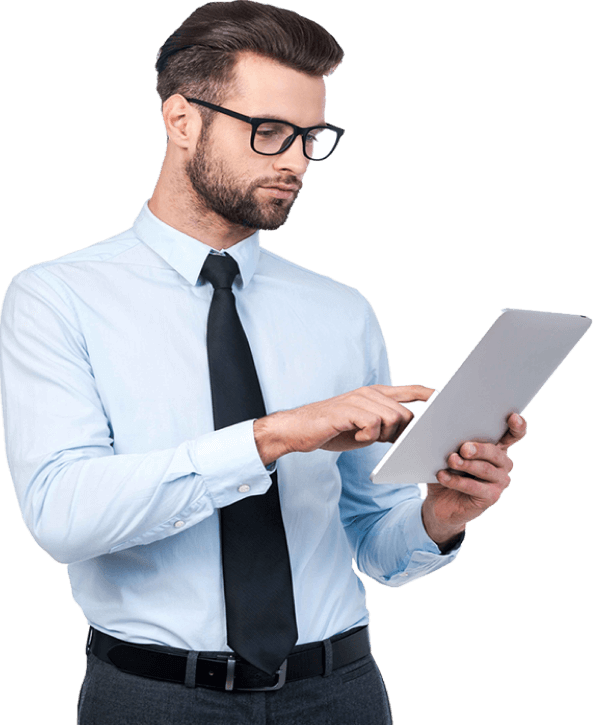 Asesor comercial de Electro PR con una tablet